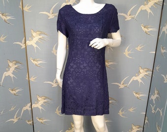 Vintage 50s/ 60s Cornell size 10/ 37" bust blue lace mini mod dress