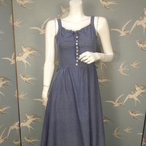 XS Vintage 70s Betty Barclay blue/ white polka dot cotton sundress, size 6- 8 UK summer dress, 33&quot; bust