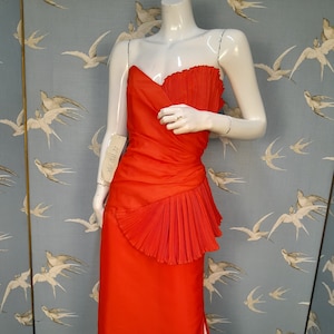 UNWORN 80s cocktail dress, Red After Six Ronald Joyce strapless dress, size 8 UK 33" bust