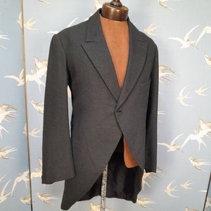 Mans vintage 1950s morning coat/ tailcoat, W.W.Archer black heavy wool tuxedo jacket, 40&quot; chest