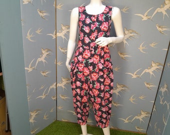 XS Vintage jaren '80 bloemen Laura Ashley playsuit/romper/tuinbroek/jumpsuit, maat 6 UK/33" buste