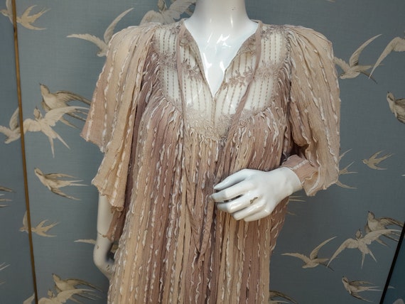 Vintage 70s Angel sleeve crinkle cotton hippy dre… - image 3