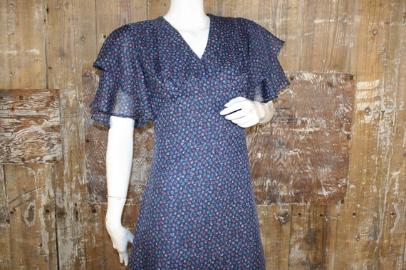 Vintage 70s Trevira maxi dress, blue ditsy floral… - image 1