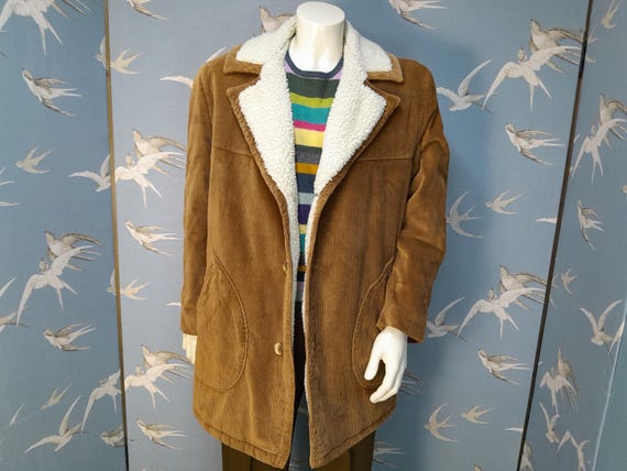 XL Vintage 1960s- 70s Dannimac Piccadilly Corduroy/ Fake Fur Lined