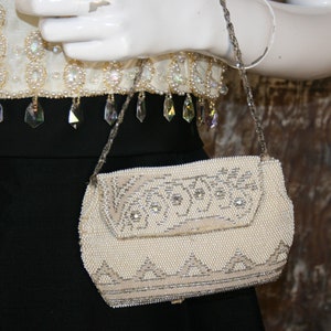 1920s cream beaded evening bag, small vintage Art Deco cocktail purse