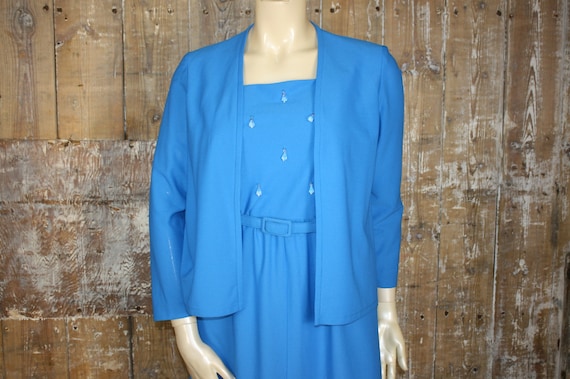 L Vintage 80s 90s Berkertex 2 Piece Blue Beaded Cocktail Dress