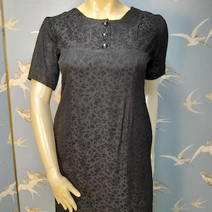 Vintage 1940s black figured satin dress, size 14 UK/ 41&quot; bust