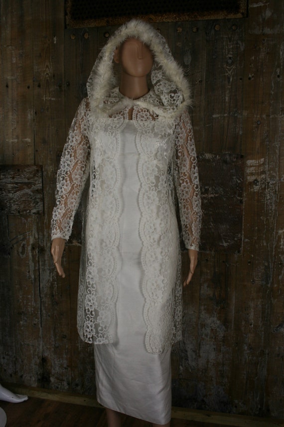 Vintage 60s lace/ marabou wedding coat, unique whi