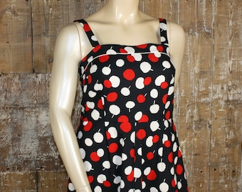 Vintage 70s sundress, black/ red/ white cotton summer dress size 14 UK/ 39" bust