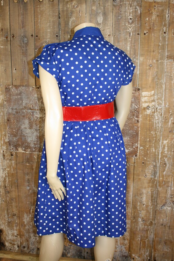 Vintage 80s does 50s blue & white polka dot dress… - image 6