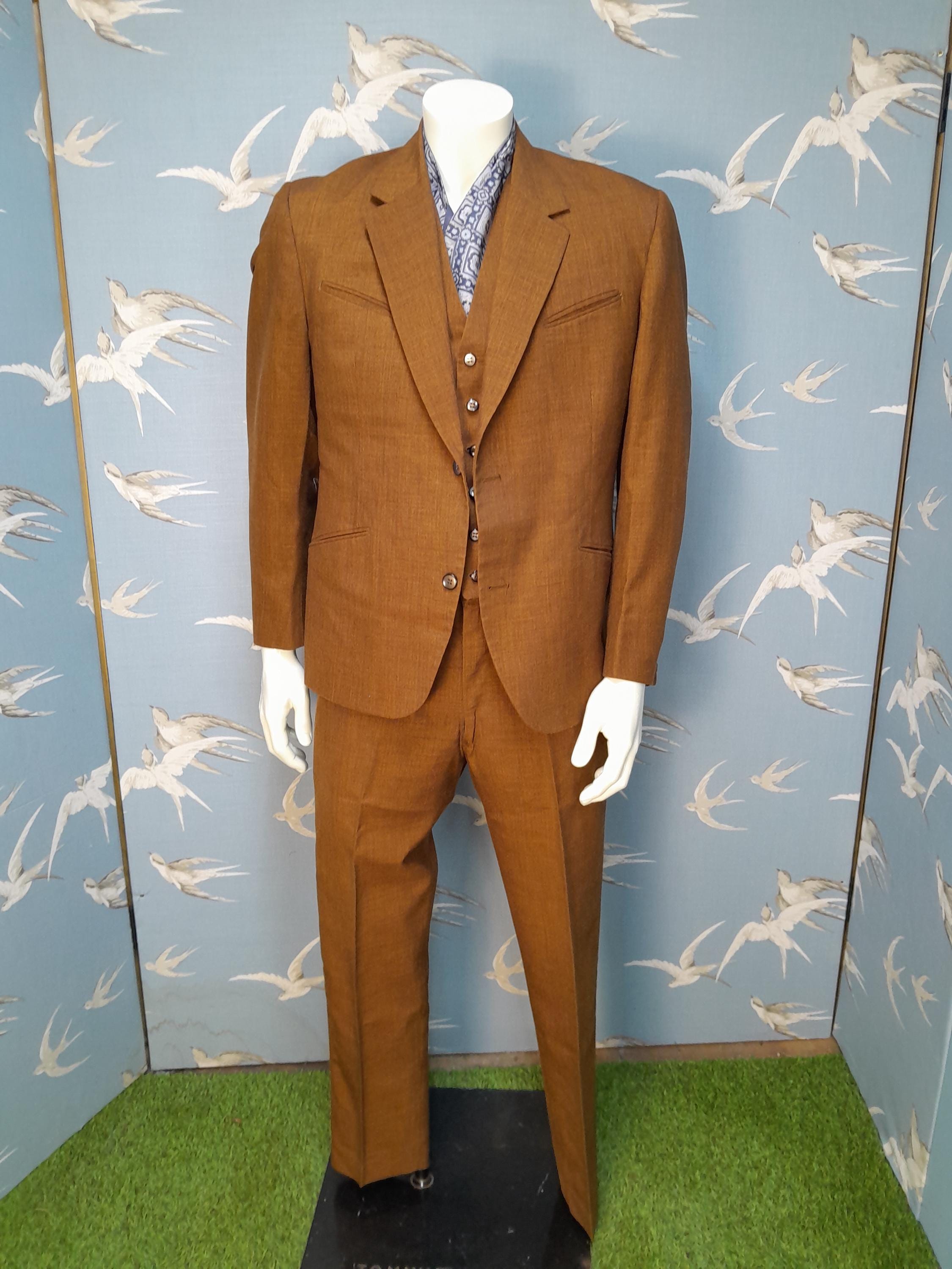 Vintage 1960s Tan 3 Piece Mod Suit, John Collier Design Circle