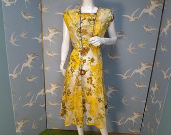 Vestido de té vintage de talla pequeña, de georgette floral, estilo años 50, semitransparente, talla 8/10 (Reino Unido). Consulta los DETALLES DEL ARTÍCULO para ver todas las medidas.