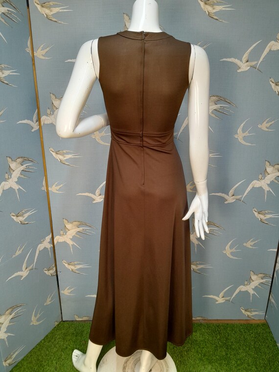 knee length dresses for ladies Brown Twill Sleeveless Maxi Dress – self-portrait-US