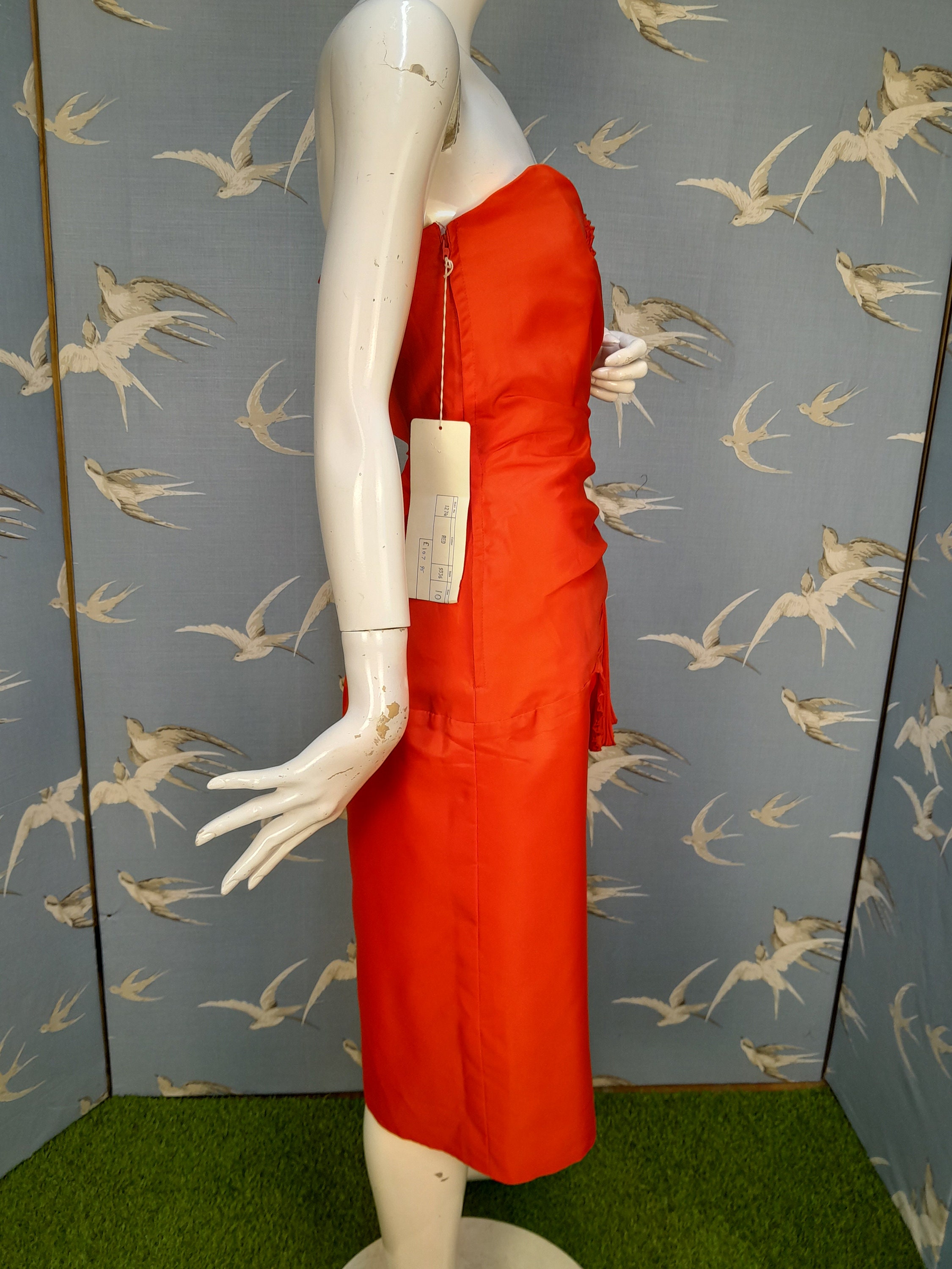 UNWORN 80s Cocktail Dress, Red After Six Ronald Joyce