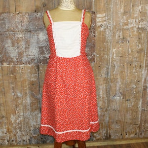 Vintage 70s red floral cotton sundress, ditsy print size 10 UK summer dress, 36&quot; bust