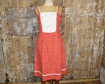 Vintage 70s red floral cotton sundress, ditsy print size 10 UK summer dress, 36&quot; bust