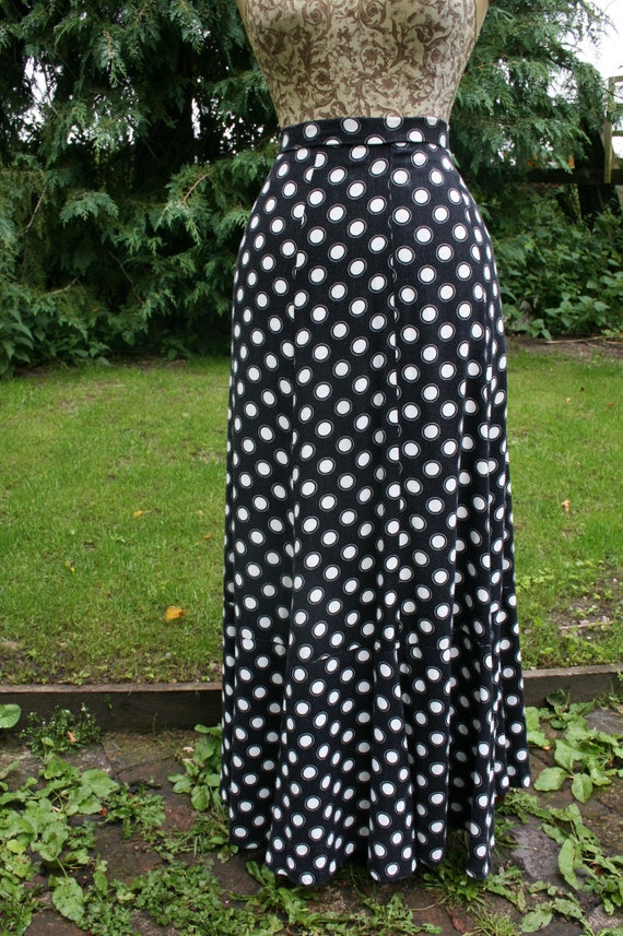 Jupe maxi vintage des ann es 70 jupe longue vas e pois bleu