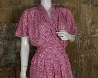 Vintage 1980s pink floral dress, tulip shaped New Romantic dress size 10 UK. See ITEM DETAILS for all measurements
