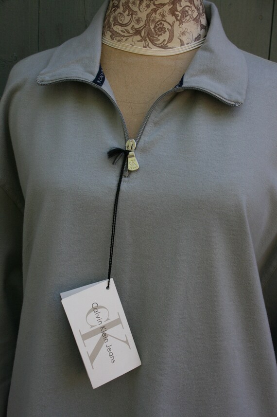 Vintage 80s/ 90s Calvin Klein Unworn Zip Neck Sweatshirt/ Cotton Sweater, Size Grey - Etsy