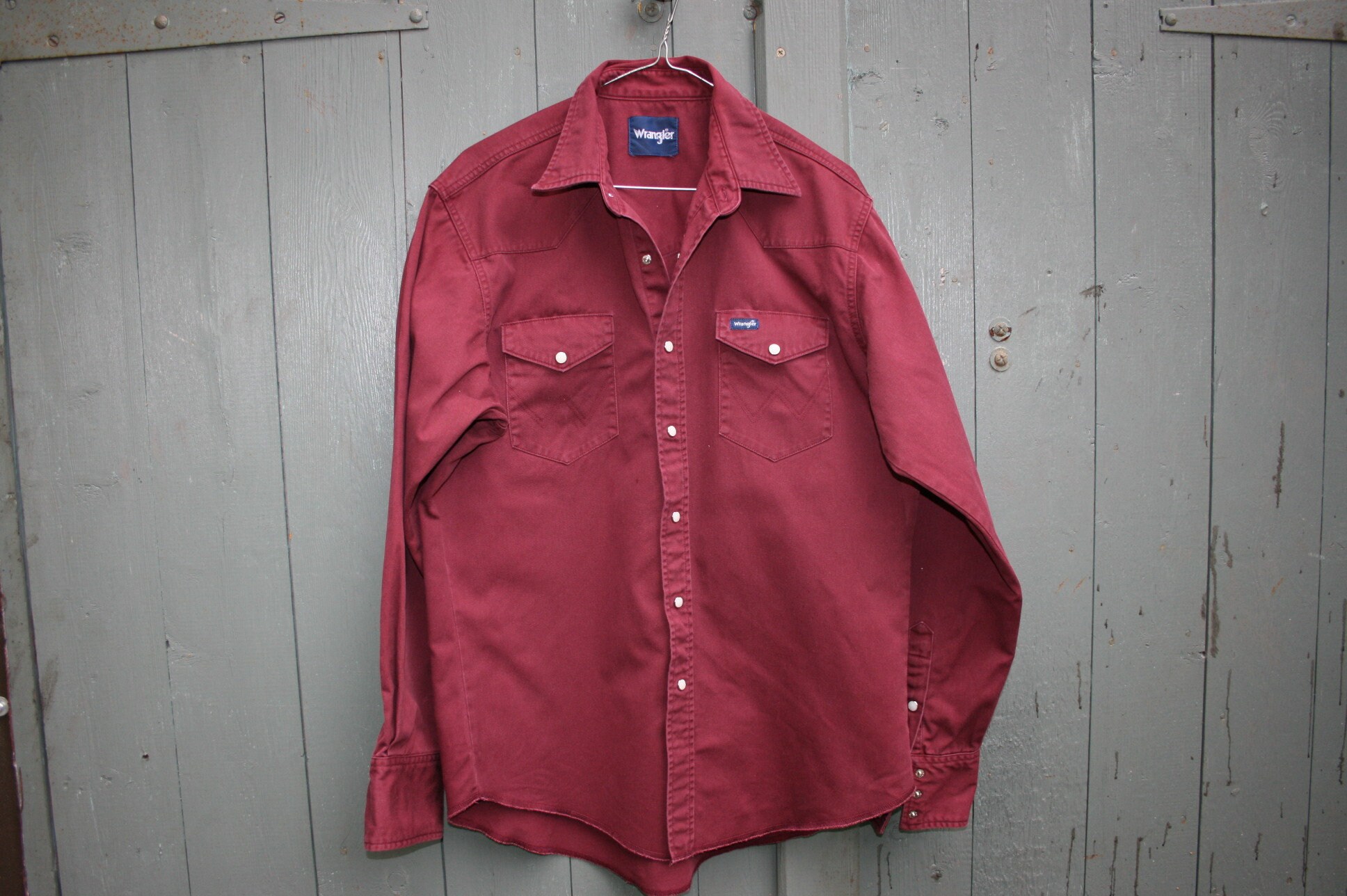 Image of Vintage Wrangler Western Shirt, Maroon Ranch/ Cowboy 2 Available, M/ L 43" Chest, L/xl 47" Chest