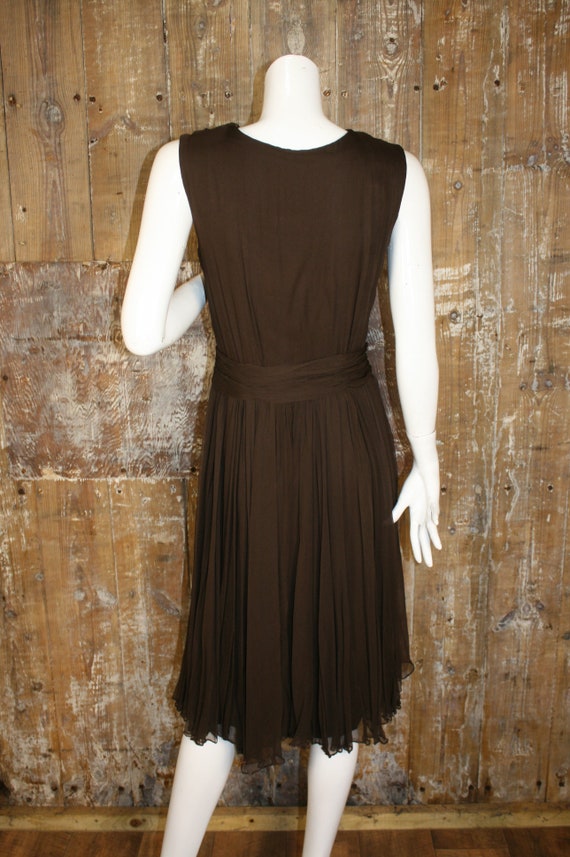 Vintage 50s brown chiffon cocktail dress, wrap fr… - image 10