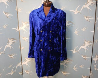 Vintage 1980s/ 90s Blue Crushed Velvet Jacket, Size 40, Diffusion