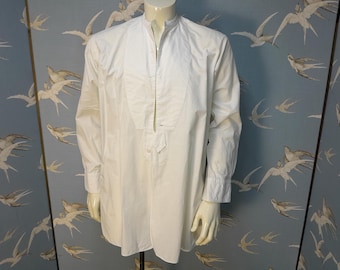 Antique mans white cotton dress shirt, Radiac "The Bee Hive" vintage bib front shirt, oversize S. See ITEM DETAILS for all measurements