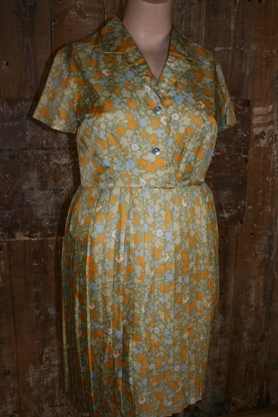 Vintage 60s Pleated Tea Dress Arnel Size 16 UK/ 43 Bust -  Ireland