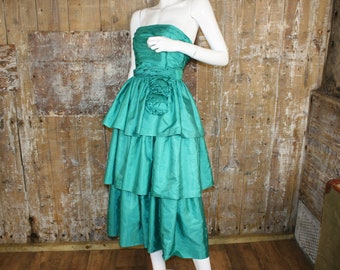 Vintage 80s Jade Green Prom Dress 