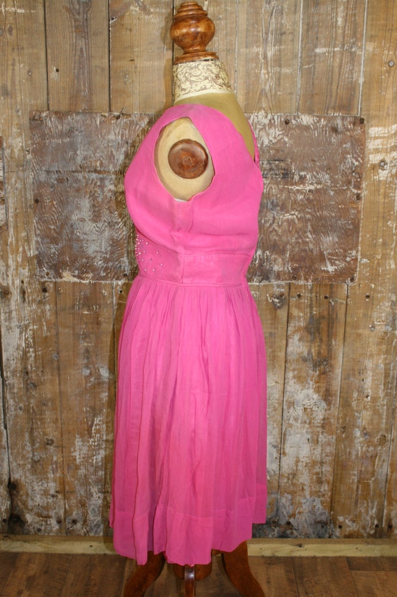 Vintage 50s pink chiffon dress, R & K originals p… - image 7