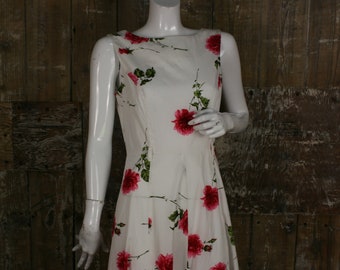 Robe en coton Laura Ashley des années 90, longueur de cheville imprimée rose / robe d'été midi taille 10/ 12, buste de 37"