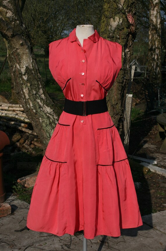 Vintage rockabilly/ jive/ swing dress, pink taffet