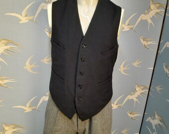 Vintage mans 1930s/ 40s black wool waistcoat, M/ 38- 39" chest