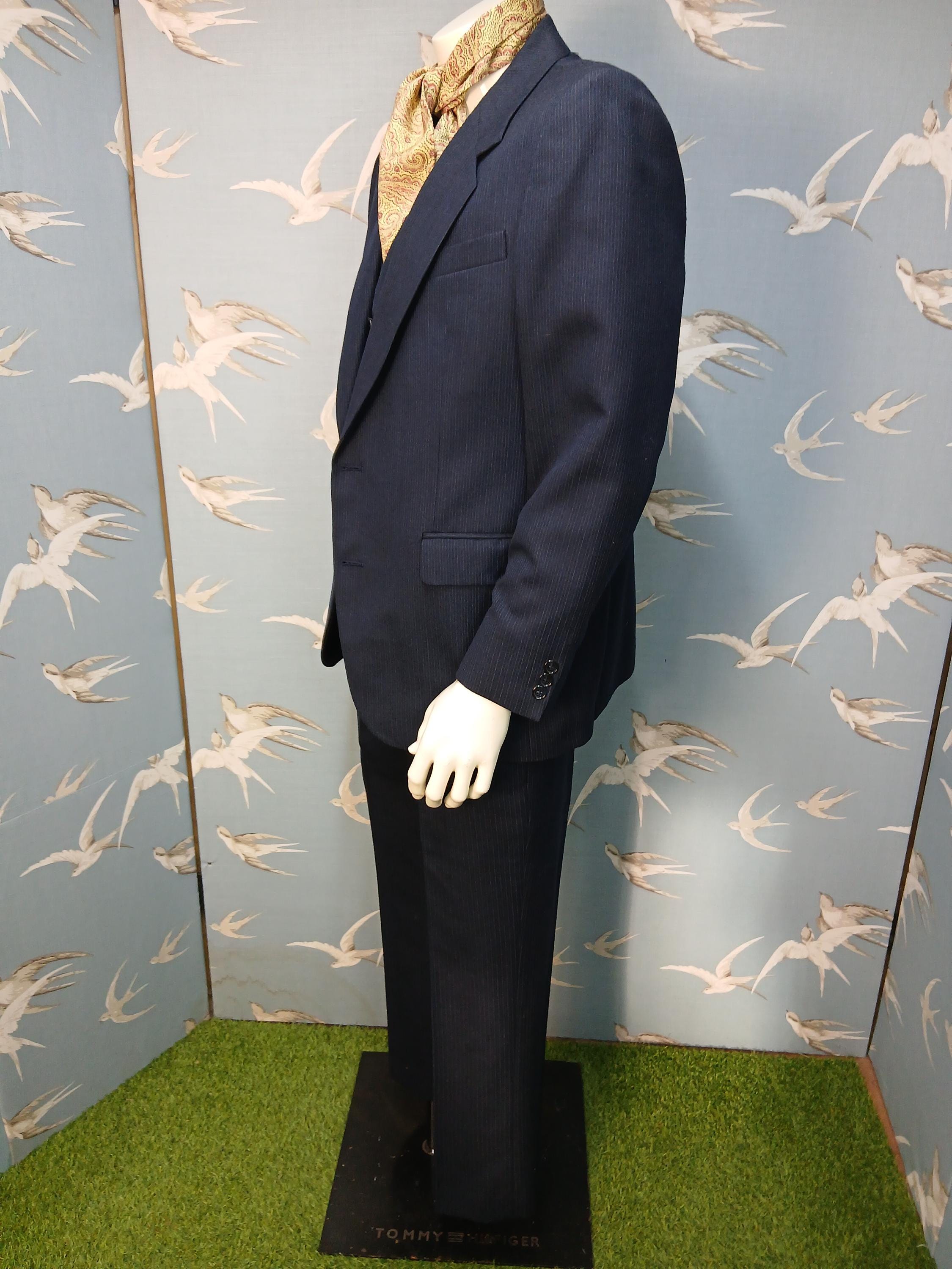 Vintage 1970s 3 Piece Suit, Burton Navy Pinstripe Suit, 32- 34