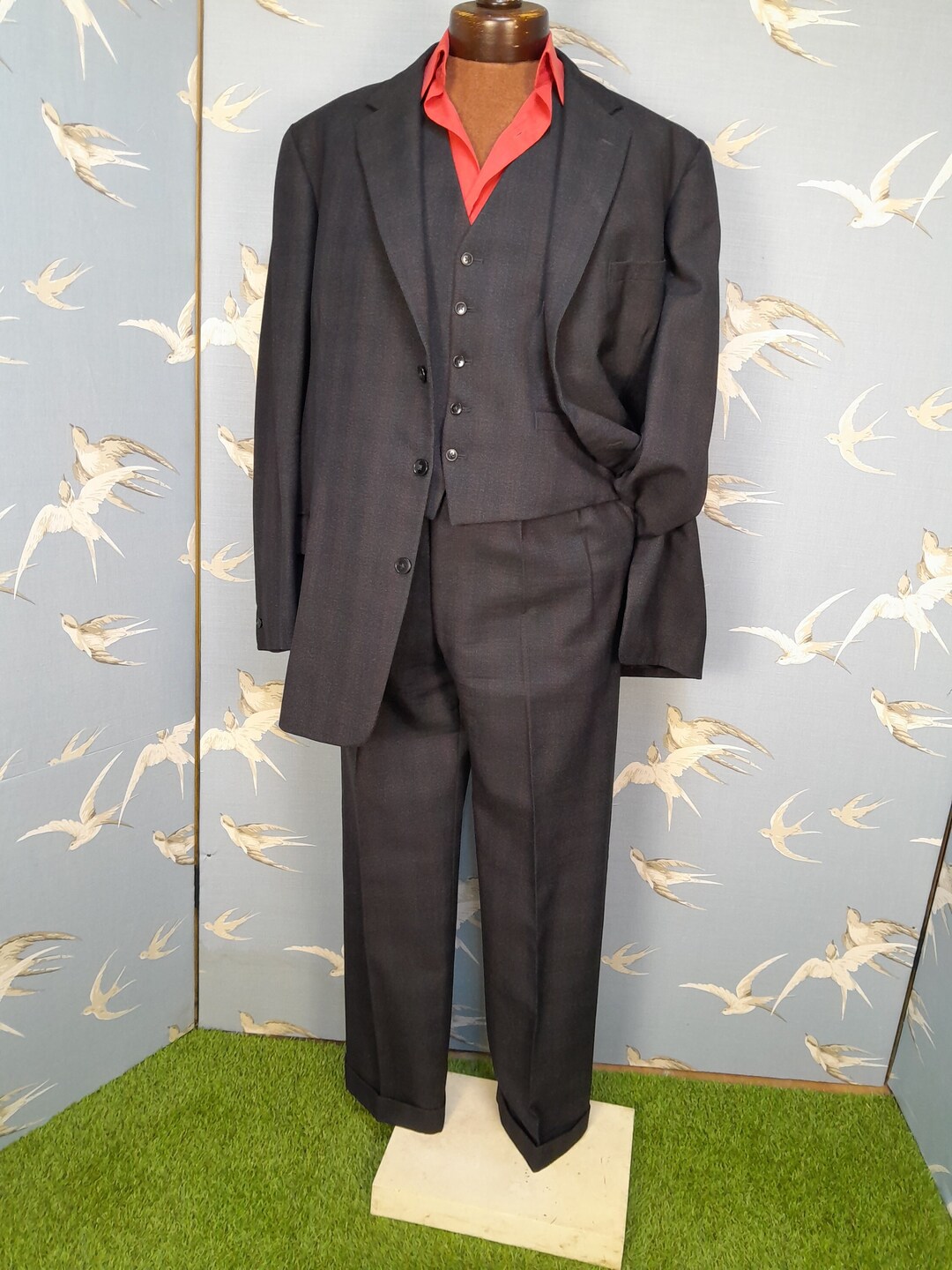 スーツ vintage VAN JAC 3piece suit setup em Textured Travel Suit Jacket