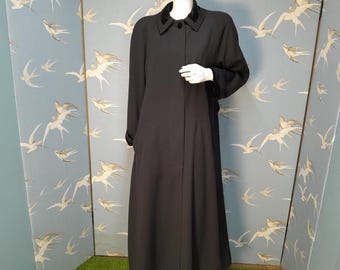Vintage 1990s Thomas Marshall black maxi duster coat, size 10 UK long oversize swing coat
