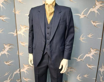Vintage 1970's Three Piece Pinstriped Suit Navy Blue - Etsy