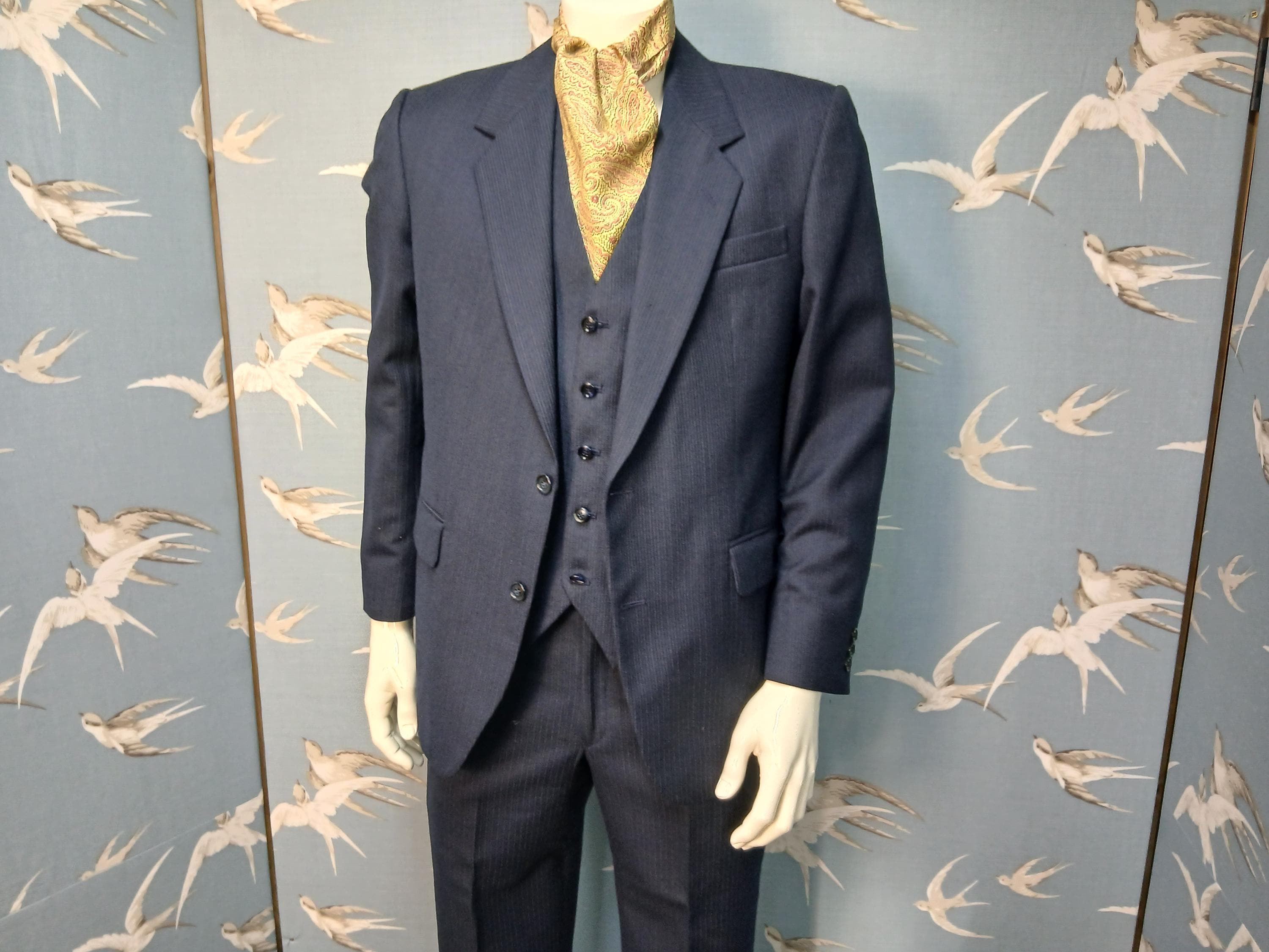 Vintage 1970s 3 Piece Suit, Burton Navy Pinstripe Suit, 32- 34