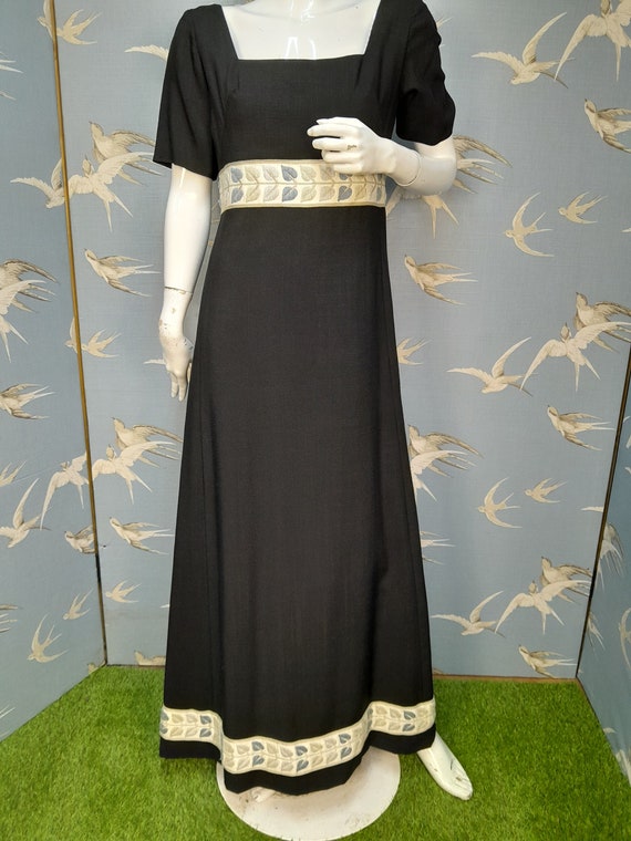 Buy Vintage 1970s Square Neck Black Maxi Dress Size 10 UK/ 36 