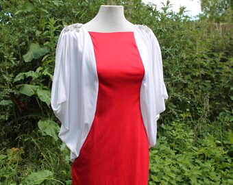 Vintage 80s Wayne Diamond dress, red/ white balloon sleeve cocktail dress, size 8/ 10 Diamonds Run