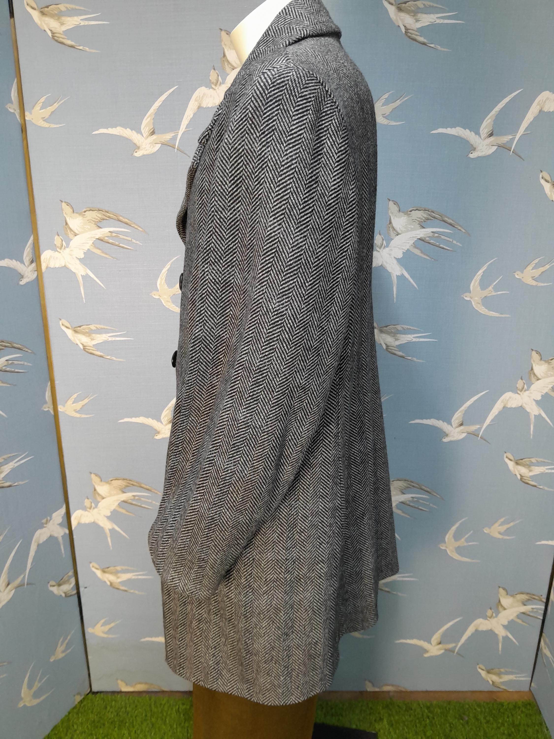 Vintage 1960s John Collier Herringbone Tweed Overcoat Size