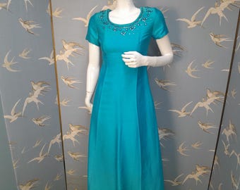Vestido largo vintage de los años 60, azul, de Byroter, ideal para cóctel o baile de graduación, talla 6/8, 81 cm de busto. Consulta los DETALLES DEL ARTÍCULO para ver todas las medidas.