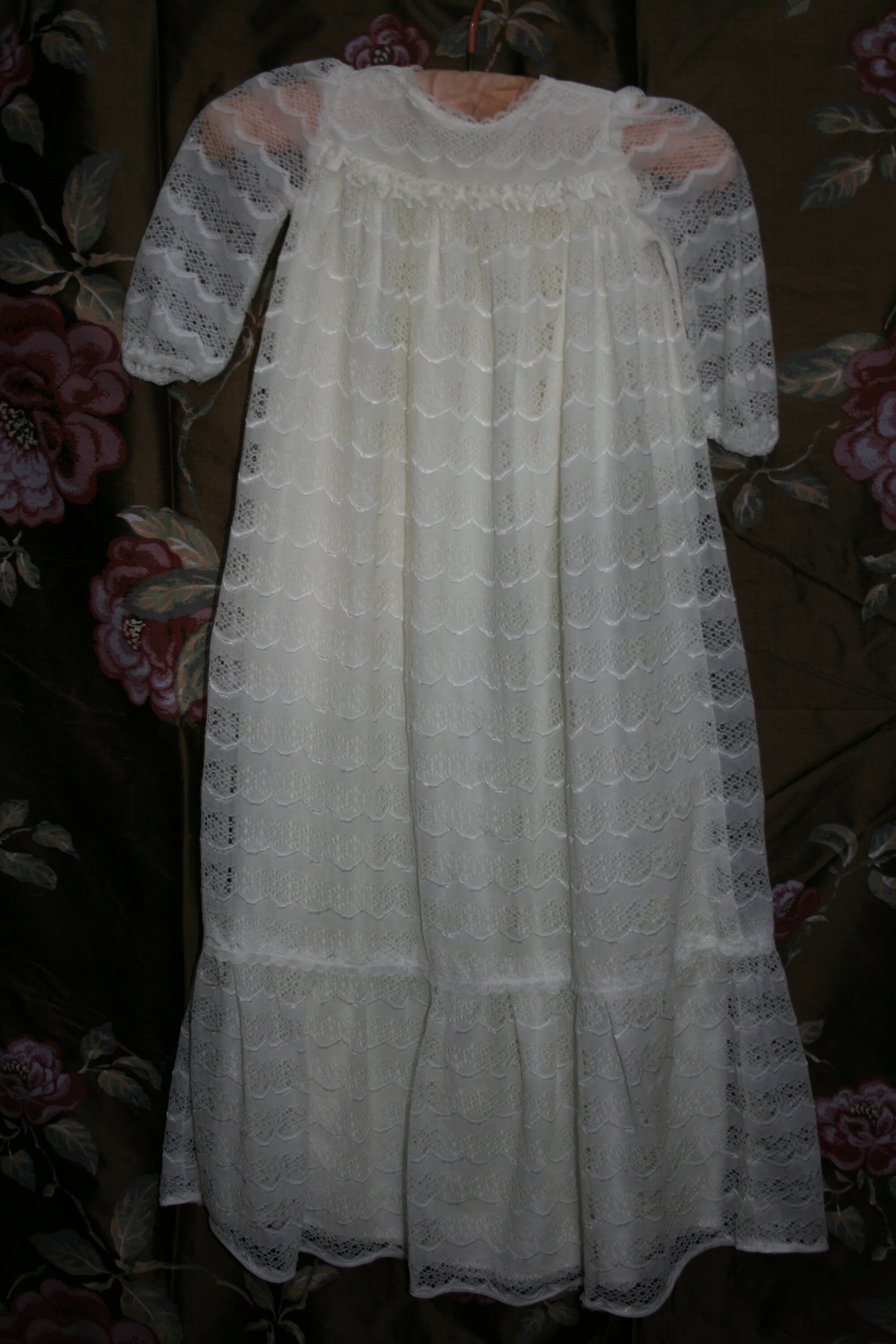 Vintage 1970s Christening Gown Ivory Lace Long Sleeved Etsy UK