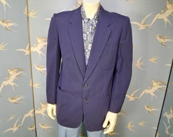 Vintage 1940s blue gabardine jacket, 1949 Union made Raewin for Bates So.Dak, 40/ 42" chest