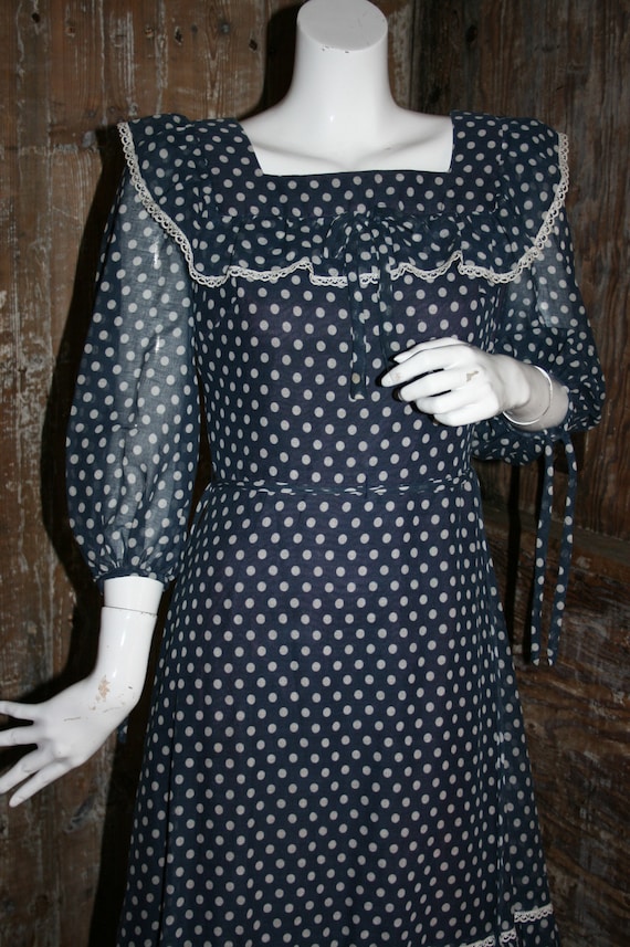 Vintage 70s polka dot maxi dress, Cresta blue dot… - image 2