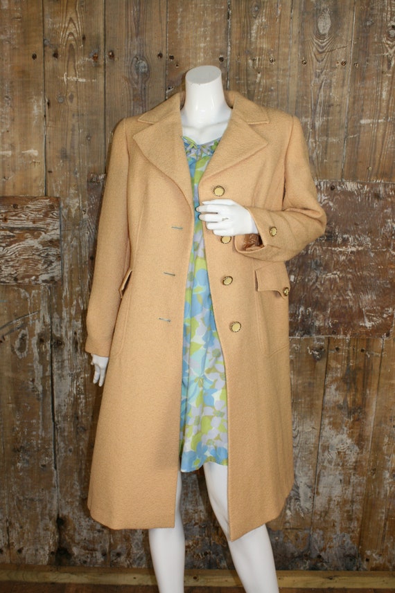 Vintage 60s Buttermilk Yellow Coat, Dereta London Size 12/ 14 Wool