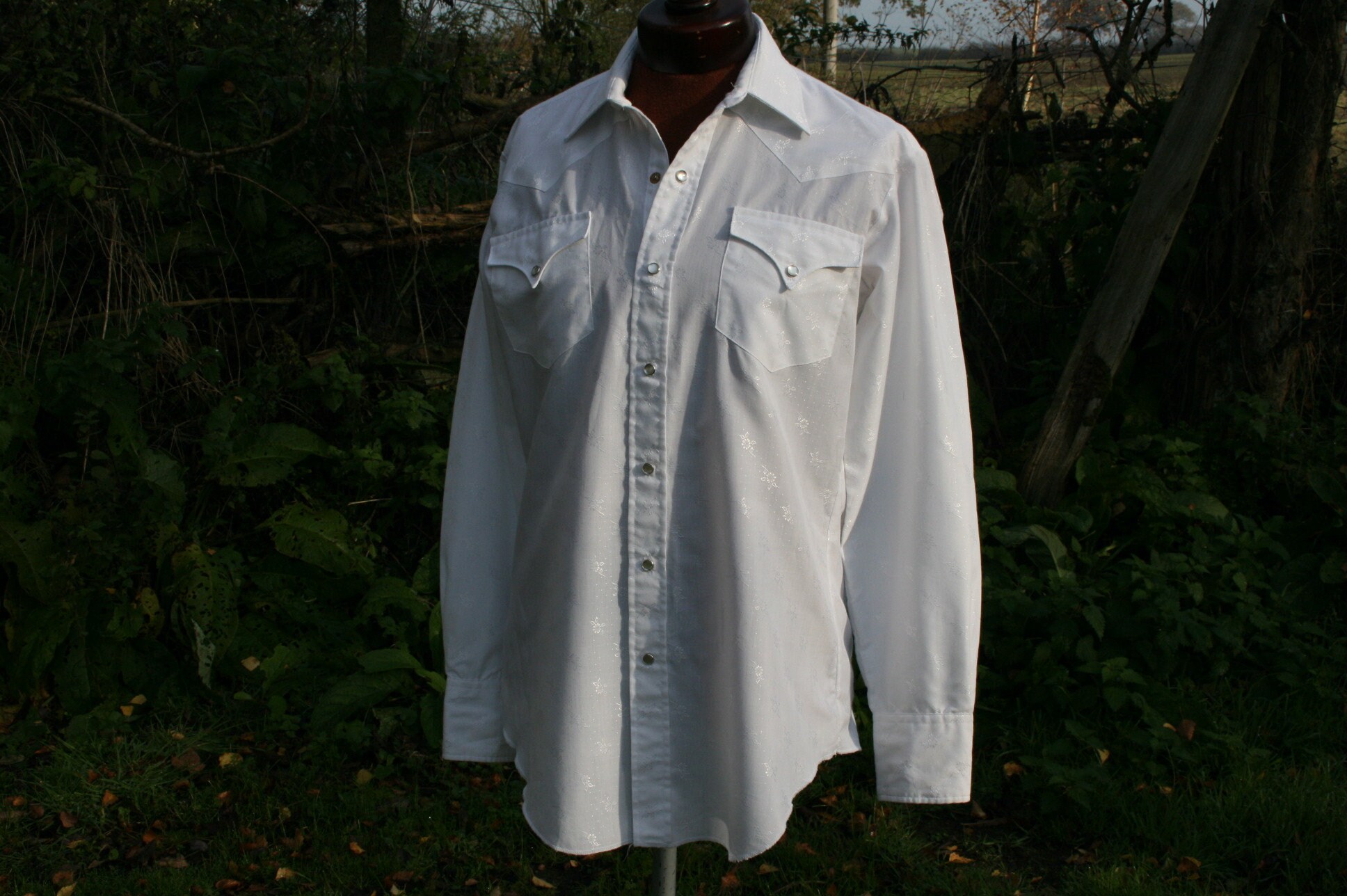 Image of Vintage Western Shirt, White H Barc California Ranchwear Cowboy Size 16, 43" Chest