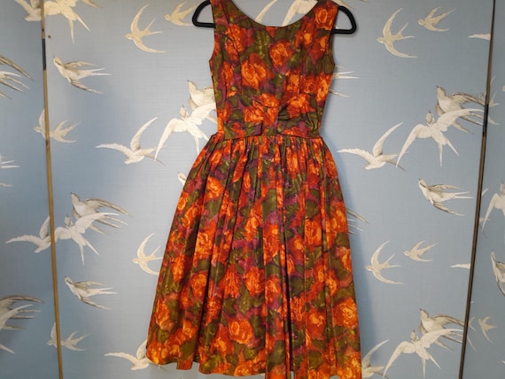 orange 1950s dress Vintage 1950s Orange Taffeta Cocktail Dress