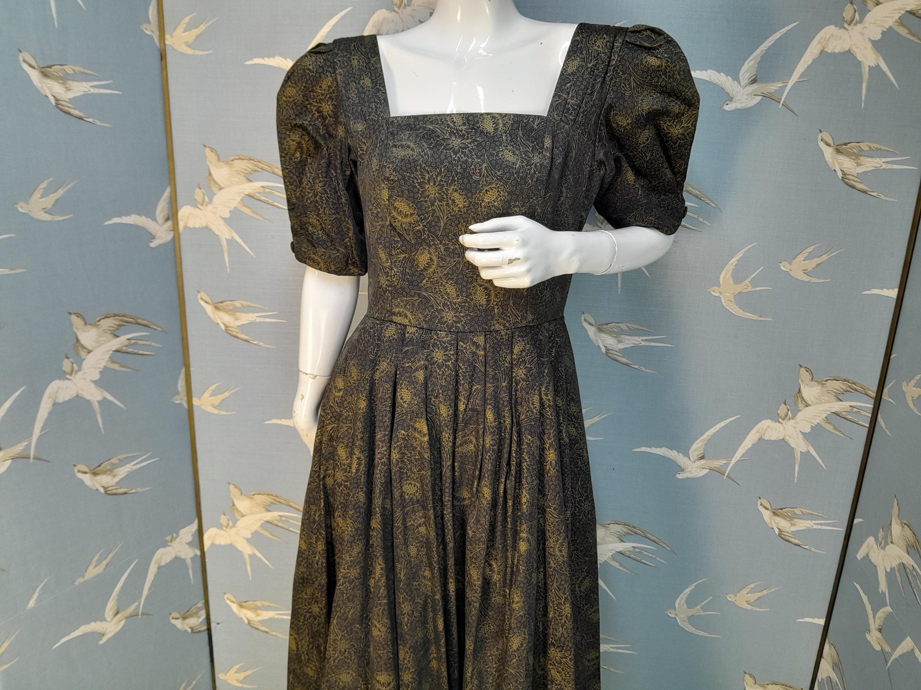 ワンピース Laura Ashley/VTG Dresses/Great Britain S Vintage 80s Laura Ashley Black & Gold Floral/ Thistle