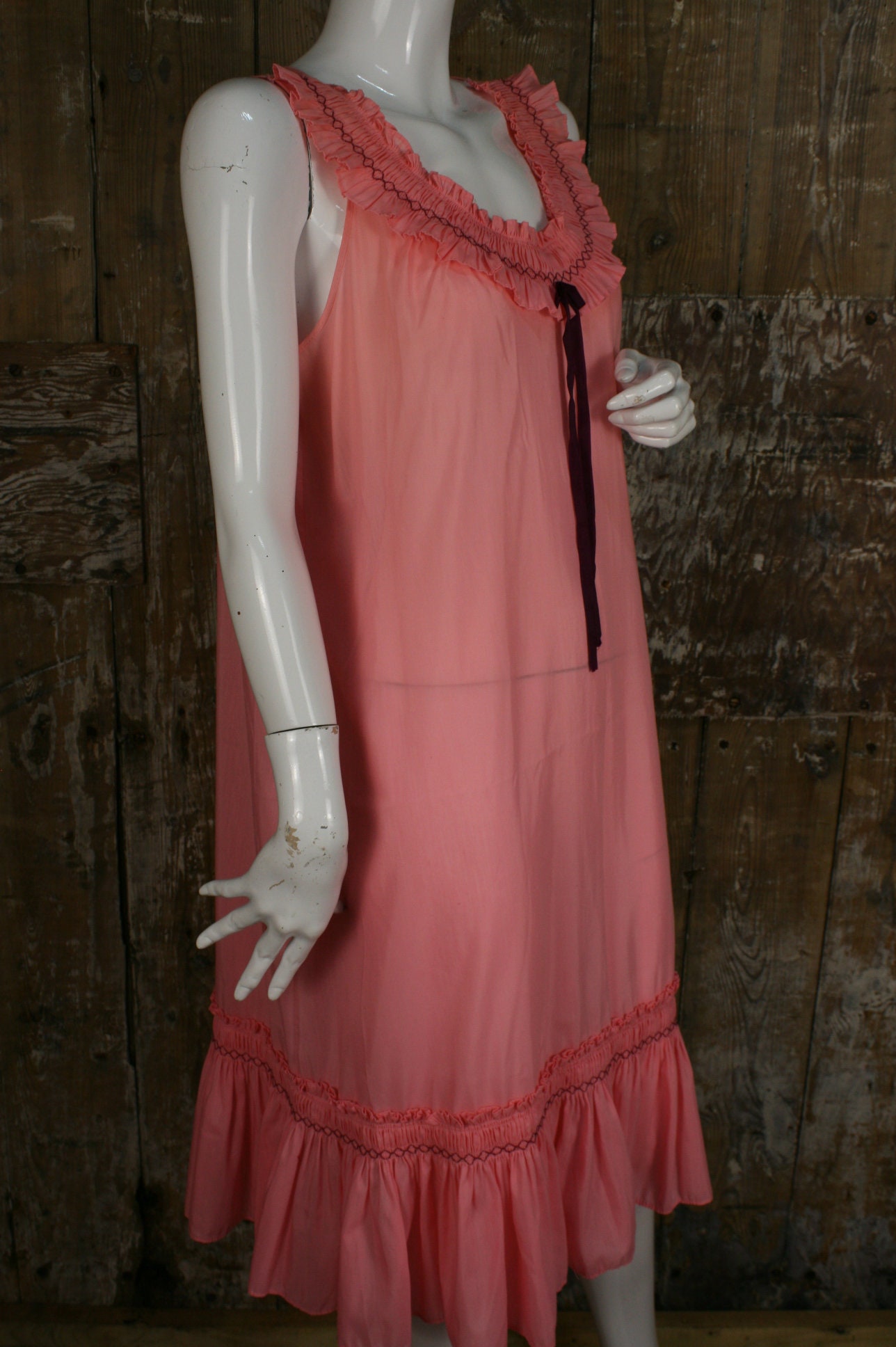 Vintage 60s/ 70s Pink Smocked Nightdress Charnos Poly Cotton - Etsy UK